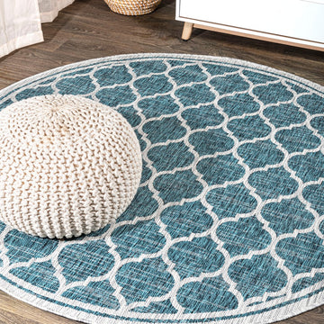 Trebol Moroccan Trellis Textured Weave Indoor/outdoor Round Rug